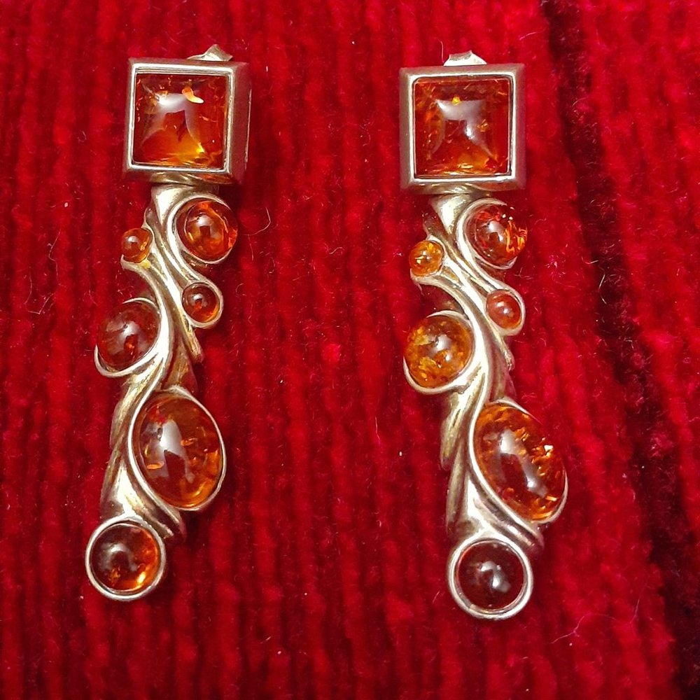 Silver & Amber Earrings